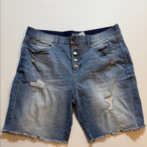 Terra & Sky Pants - Terra & Sky Distressed Button-Front Denim Shorts - Blue